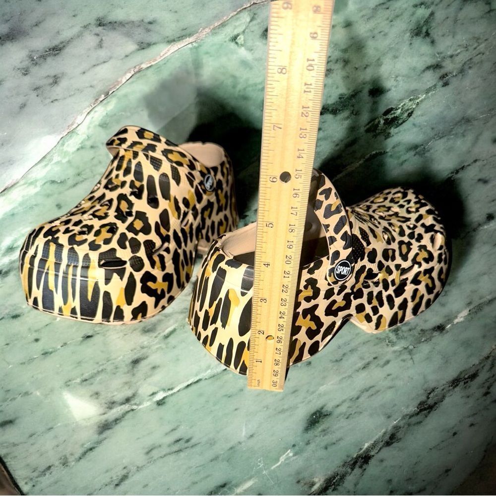 CROCS Leopard Print Platform Clog Mules - Tan & Black - Picture 5 of 10